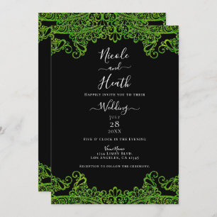 Invitation Lime Green Parties scintillant dentelle noire Mari