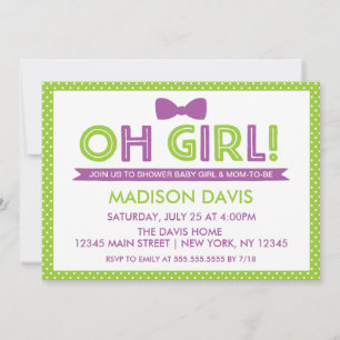 Invitation Lime Green & Purple Polka Dot Oh Baby shower fille