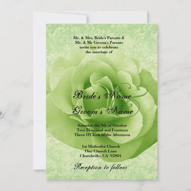 Invitation LIME GREEN Rose et Mariage damassé (Devant)
