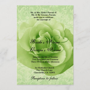Invitation LIME GREEN Rose et Mariage damassé