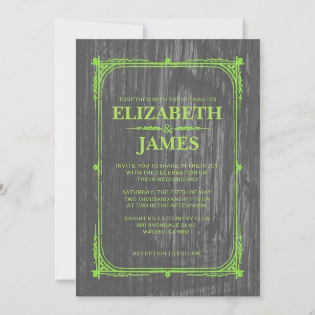Invitation Lime Green Rustic Grange Bois de mariage Invitatio (Devant)