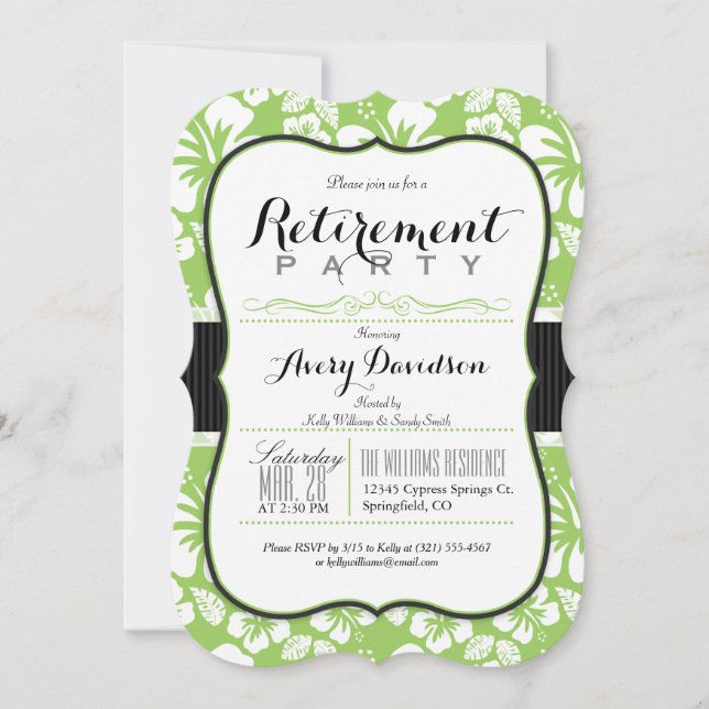 Invitation Lime Green & White Tropical Retirement Party (Devant)
