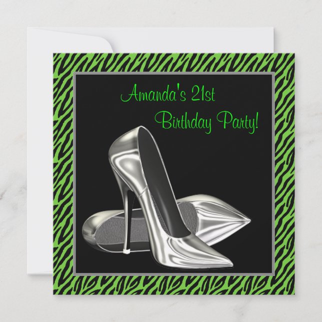 Invitation Lime Green Zebra High Heures Anniversaire (Devant)