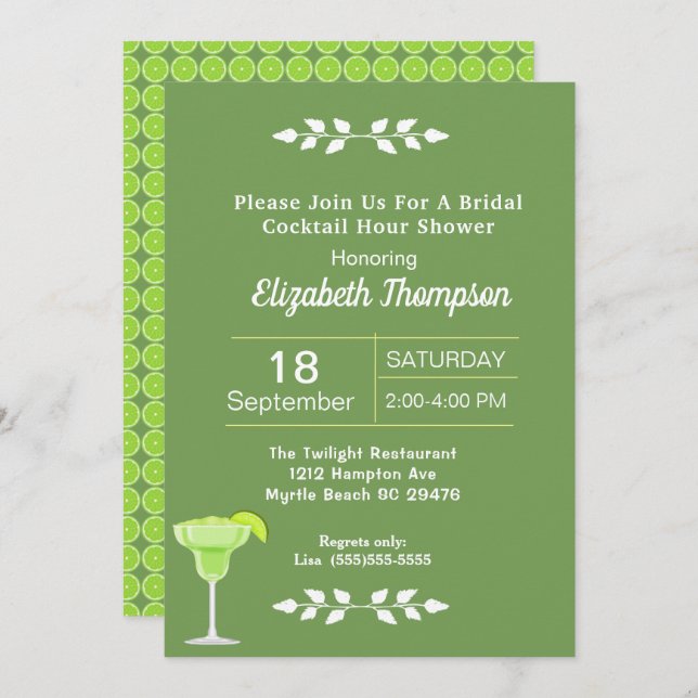 Invitation Lime Margarita Bridal Cocktail de douche Invitatio (Devant / Derrière)