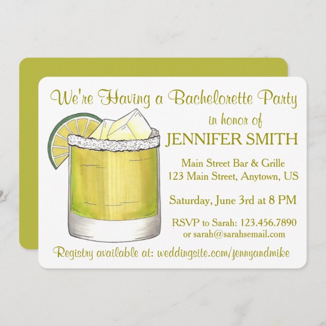 Invitation Lime Margarita Cocktail Bachelorette Cinco de Mayo (Devant / Derrière)