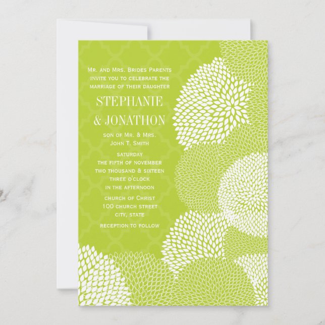 Invitation Lime Moderne Floral Chrysanthemum Mariage (Devant)
