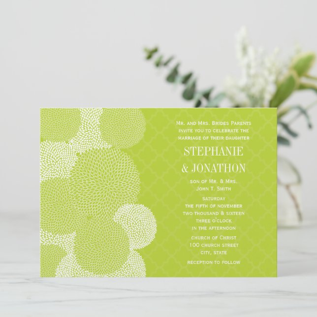 Invitation Lime Moderne Floral Chrysanthemum Mariage (Debout devant)