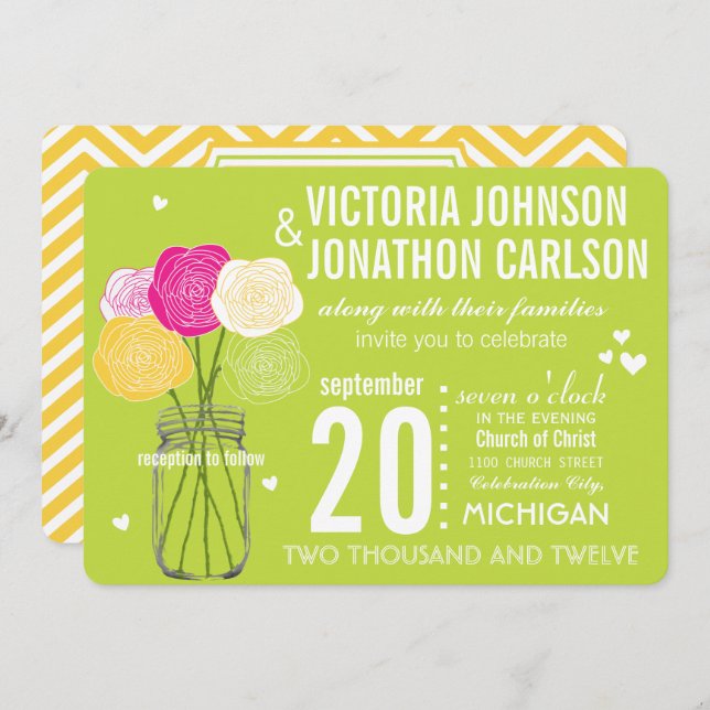 Invitation Lime Photo Ranunculus Rose ModernTypographie (Devant / Derrière)