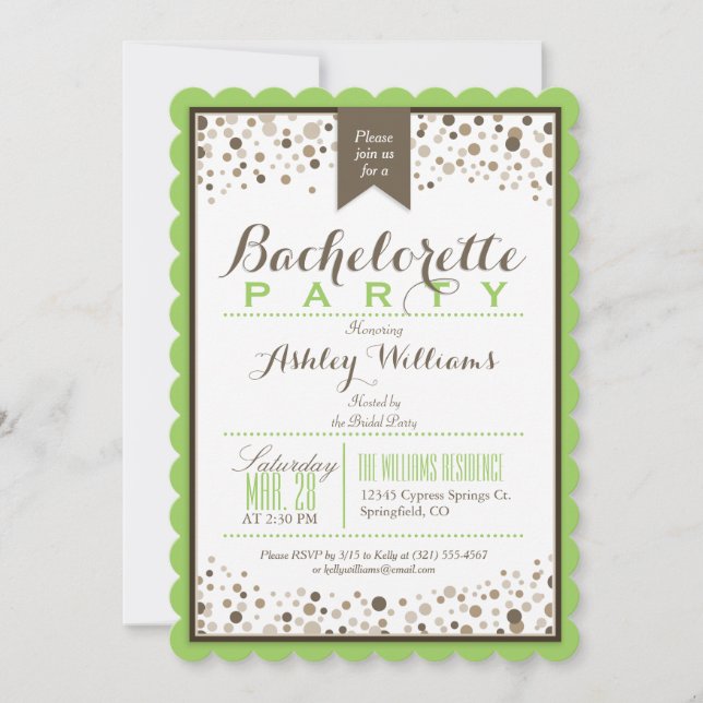 Invitation Lime Vert, Blanc, Bachelorette Taupe (Devant)