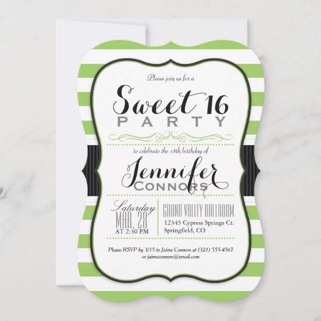 Invitation Lime Vert & Blancs Sweet 16 Party (Devant)