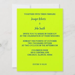 Invitation Lime Vert Bleu Mariage brillant couleur simple