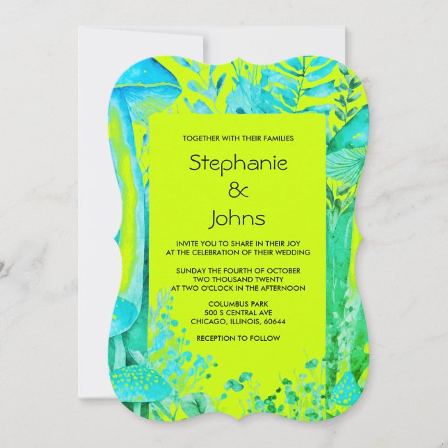 Invitation Lime Vert Turquoise Champignons bleu Mariage de bo (Devant)