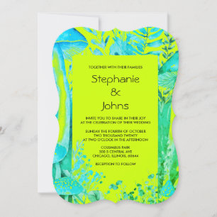 Invitation Lime Vert Turquoise Champignons bleu Mariage de bo