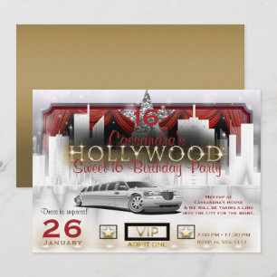 Invitation Limo Feux de la Ville Or Blanc & Rouge Fête Hollyw
