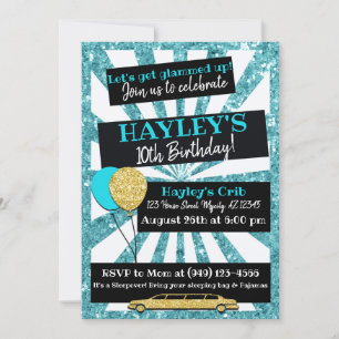 Invitation Limo Party VIP Pass Turquoise & or Parties scintil