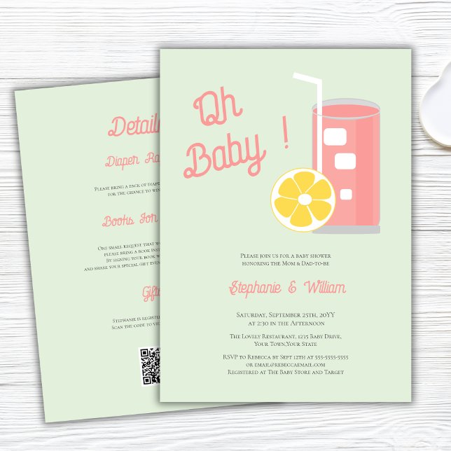 Invitation Limonade Rose Oh Baby Shower Code QR Moderne  (Créateur téléchargé)