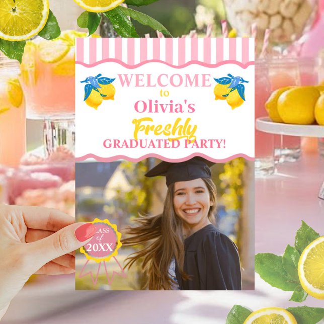 Invitation Limonade Rose Photo & Code QR de Diplômé Récent (Créateur téléchargé)