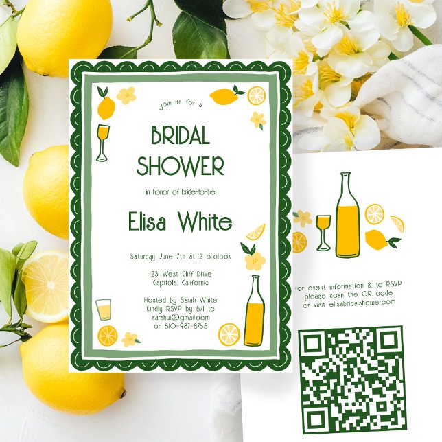 Invitation Limoncello Lemonade CUSTOM QR Fête des mariées (Limoncello Lemonade lemons CUSTOM QR Code Cute Bridal Shower Invitation
)
