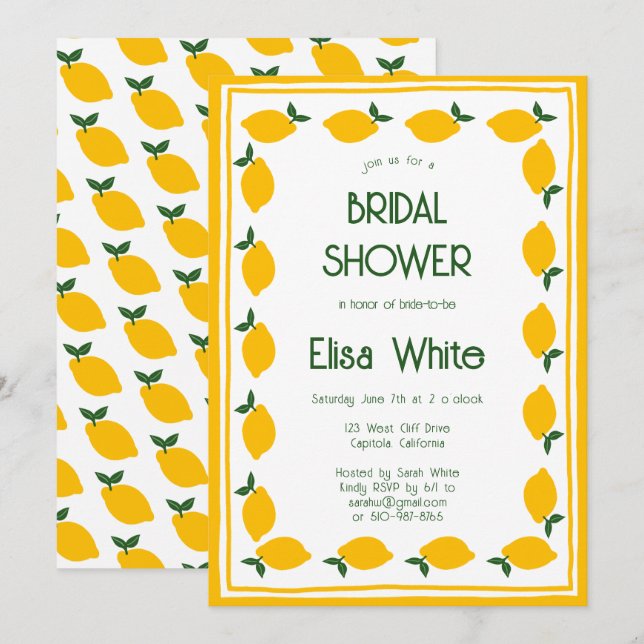 Invitation Limoncello Lemons CUSTOM Mignonne Fête des mariées (Devant / Derrière)