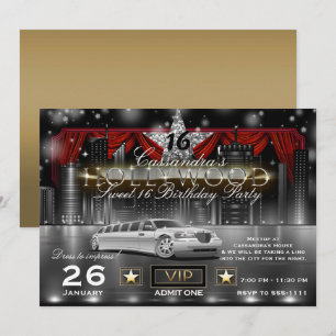 Invitation Limousine Hollywood Party Lumières de la ville rou