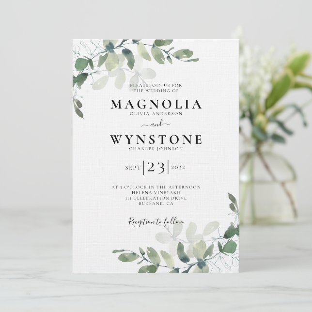 Invitation Lin Eucalyptus Botanique Mariage de luxe (Debout devant)
