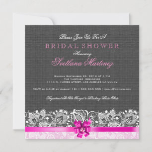 Invitation Lin noir Texture et blanc dentelle Vintage 2