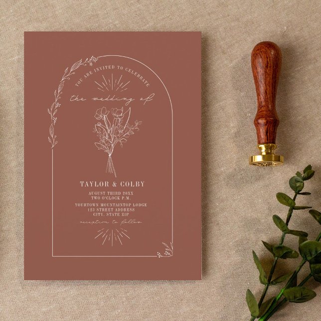 Invitation Line Art Arch Bouquet Terracotta Mariage Invitati (Créateur téléchargé)