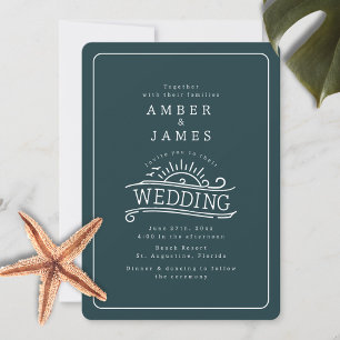 Invitation Line Art Beach Wedding Dark Slate Green