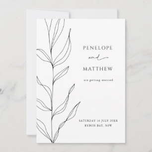 Invitation Line Art Feuilles de feuillage Enregistrer la date
