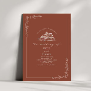Invitation Line Art Rustic Grange Mariage en terre cuite