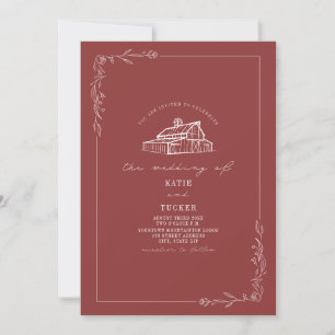 Invitation Line Art Rustic Grange Muet Rouge Mariage QR