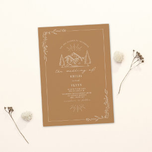 Invitation Line Art Woodland Mountain Goldenrod Mariage