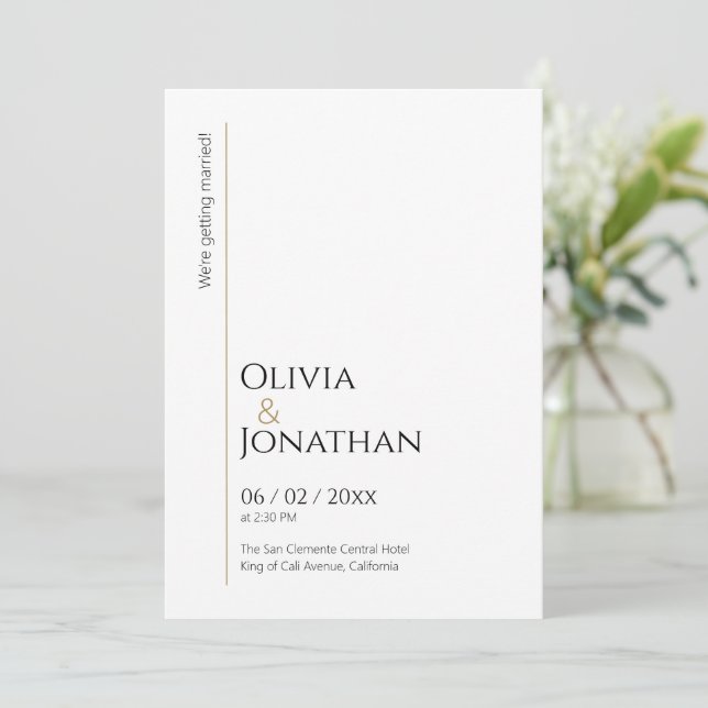 Invitation Linear Minimalist White Wedding (Debout devant)