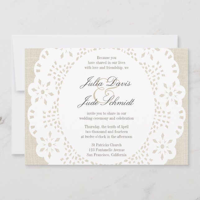 Invitation Linen Beige & Dentelle Doilie :Invitation (Devant)