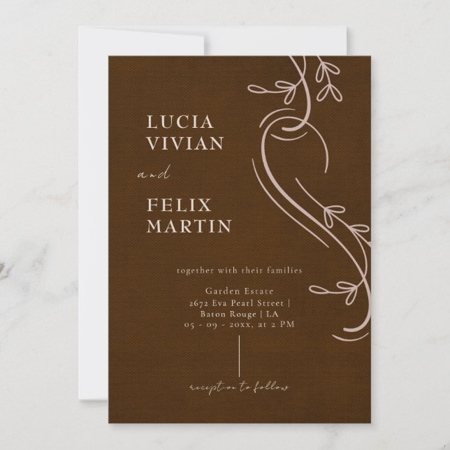 Invitation Linen Espresso Brown Tout en un Mariage (Devant)