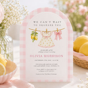 Invitation Linge à Citron Pincé Rose Fille Baby Shower