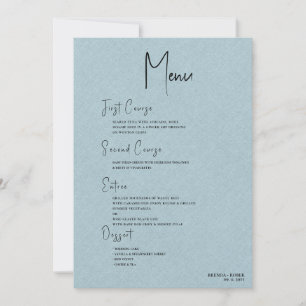 Invitation Linge bleu Simple Noir Script Mariage Menu