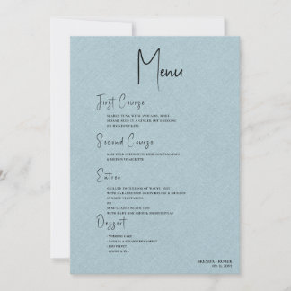 Invitation Linge bleu Simple Noir Script Mariage Menu