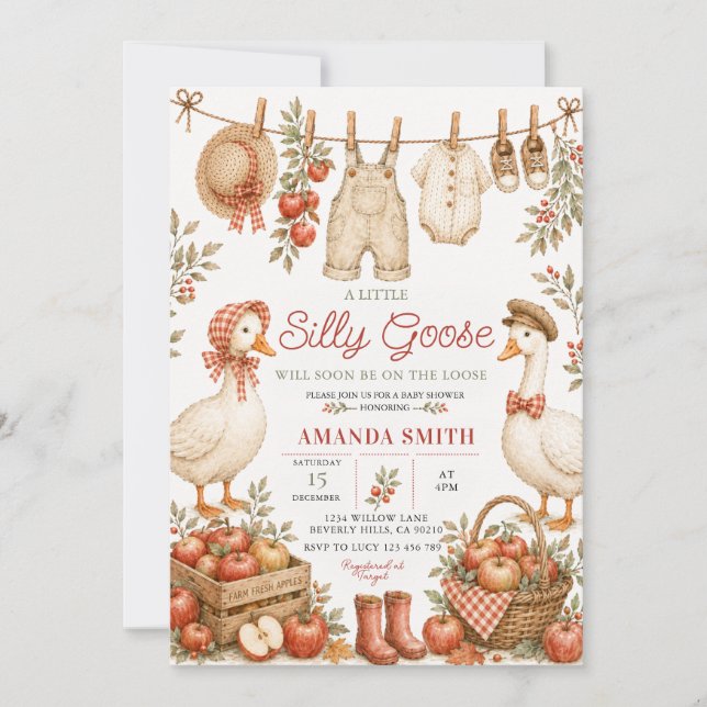 Invitation Linge de bébé Apple Silly Goose Baby Shower Floral (Devant)