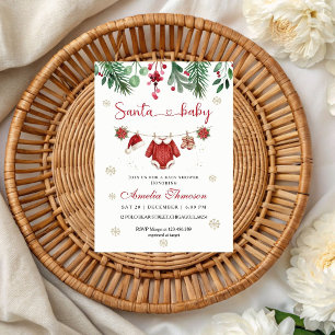 Invitation Linge de bébé au Père Noël rouge Baby Shower de No