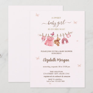 Invitation Linge de bébé fille rose Baby Shower