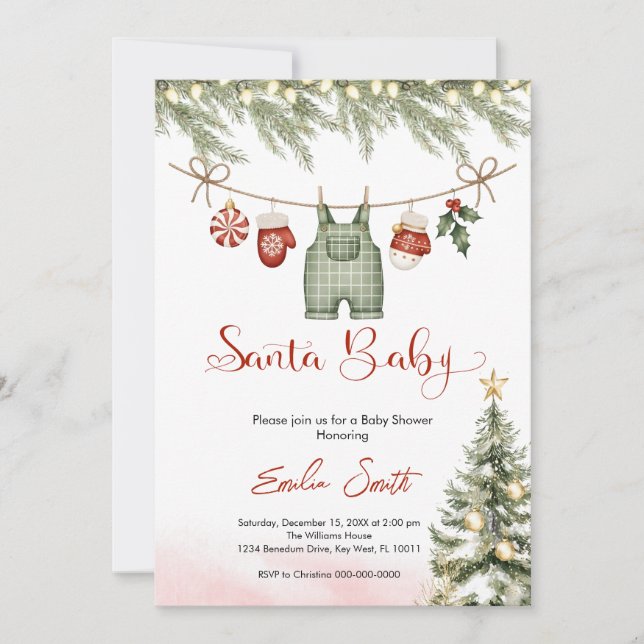 Invitation linge de bébé Noël bébé Santa baby shower (Devant)