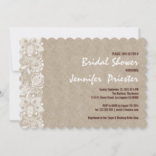 Invitation Linge de lit beige et dentelle florale blanche Inv