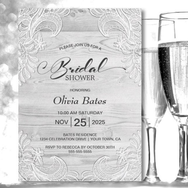 Invitation Linge de mariage en bois de dentelle blanche (Créateur téléchargé)