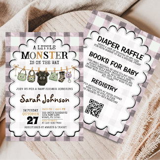 Invitation Linge de petit monstre à carreaux pour Baby Shower