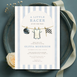 Invitation Linge de voiture de course Bleu Baby Shower