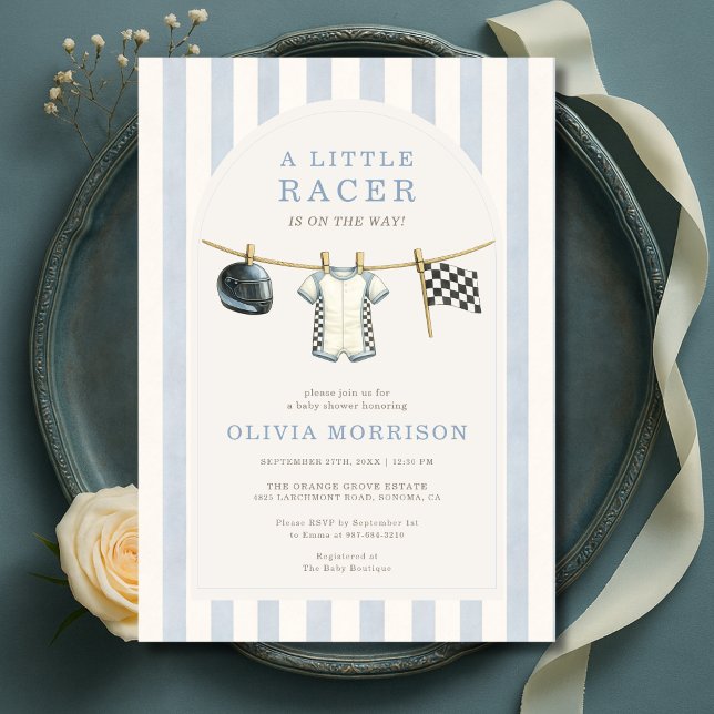 Invitation Linge de voiture de course Bleu Baby Shower (Créateur téléchargé)