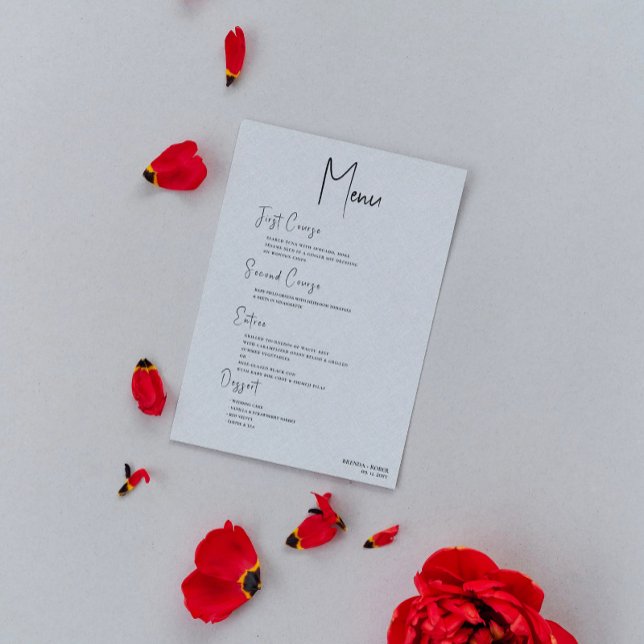 Invitation Linge gris Simple Noir Script Mariage Menu (Créateur téléchargé)