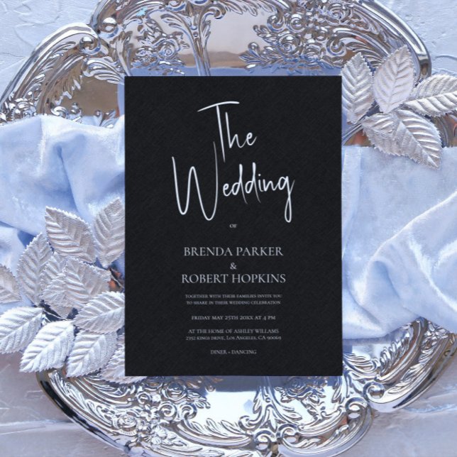 Invitation Linge noir Simple Blanc Script Mariage Invite (Créateur téléchargé)