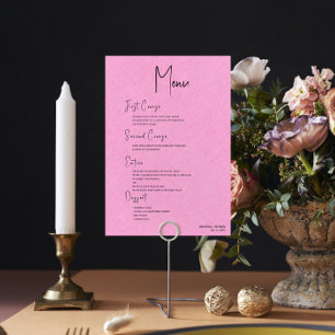 Invitation Linge rose Simple Noir Script Mariage Menu